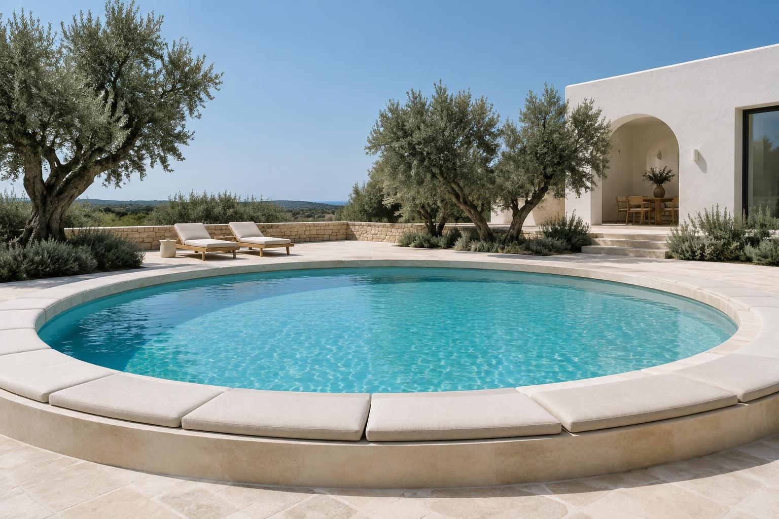 Cushions following a curved stone spa surround